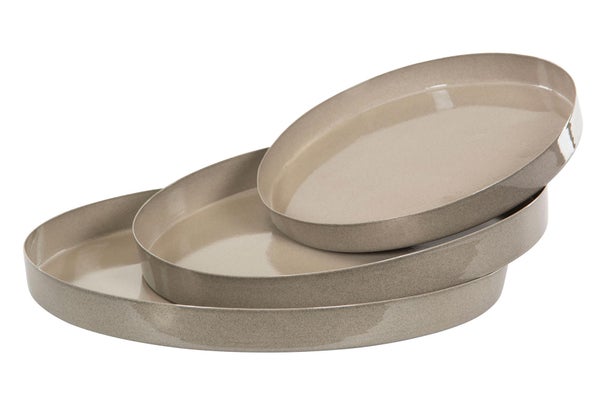 Emalinen py&ouml;re&auml; tarjotin, Sand, eri kokoja