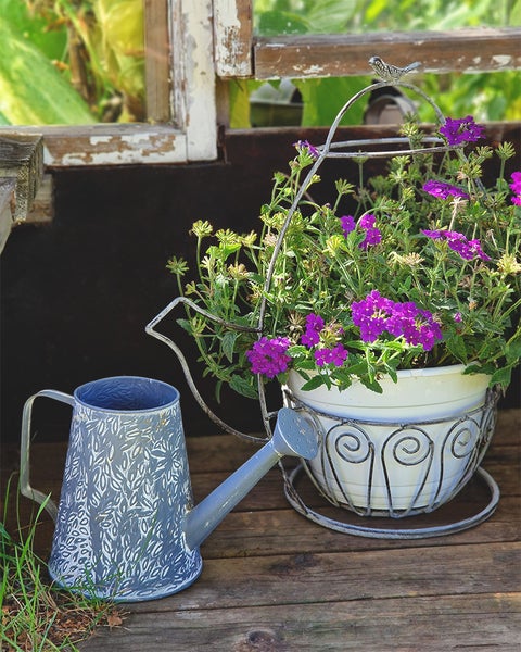 Metallinen kasviteline, teekannu/lintu