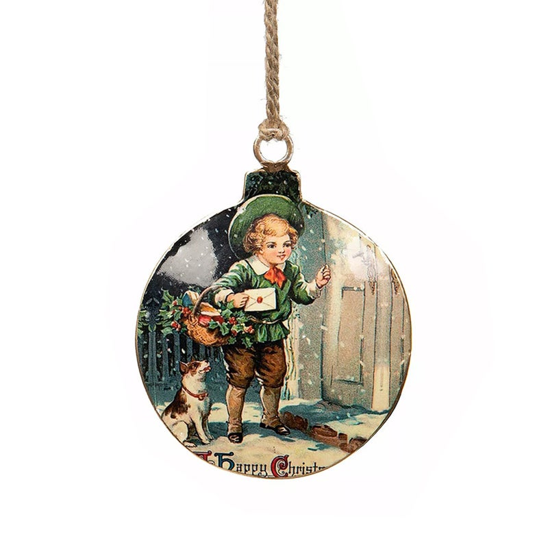 Py&ouml;re&auml;n muotoinen emaliriipus, poika ja koira